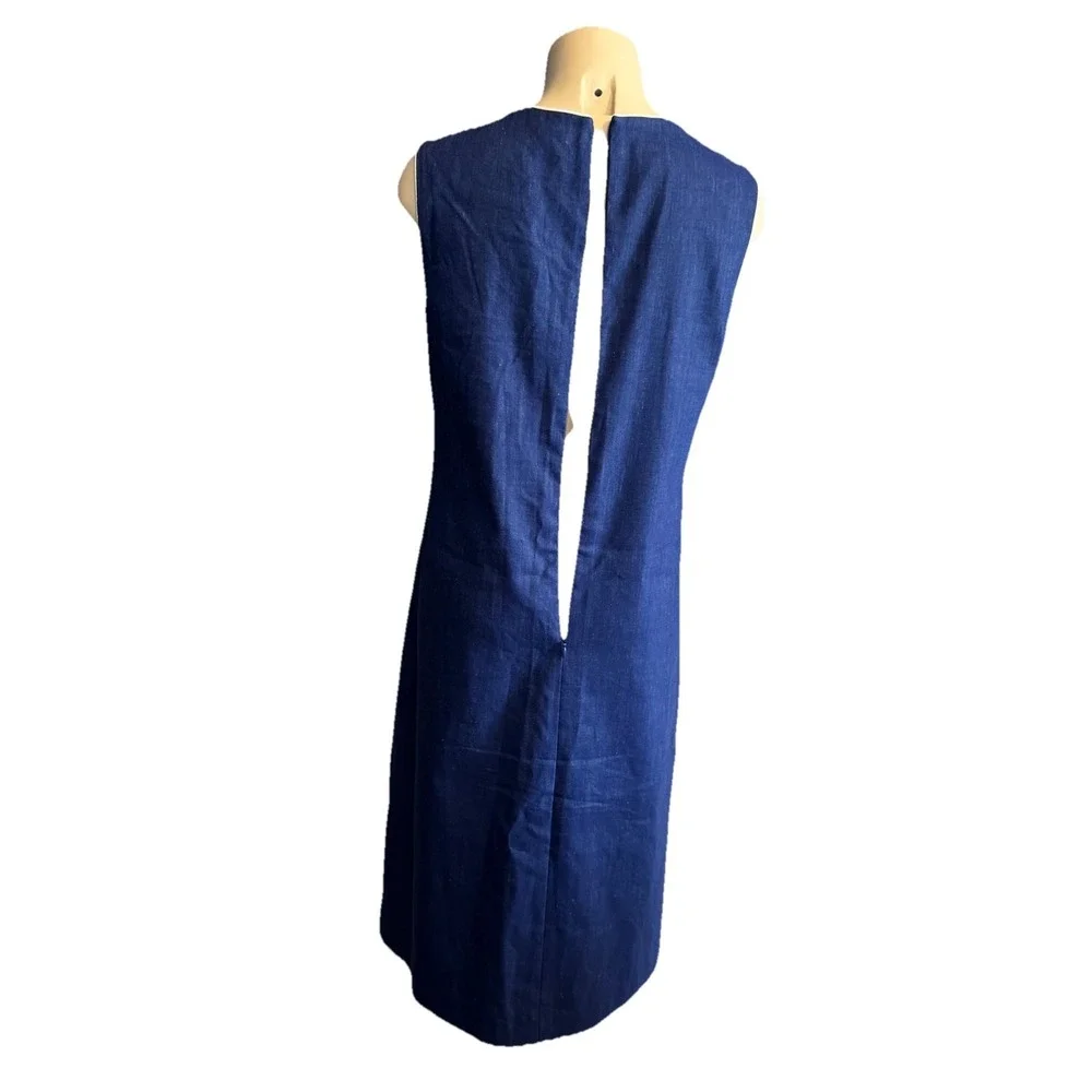 Linen Navy Blue Sleeveless Dress Modest Front Nautical Classic‎ Klein Sz 8